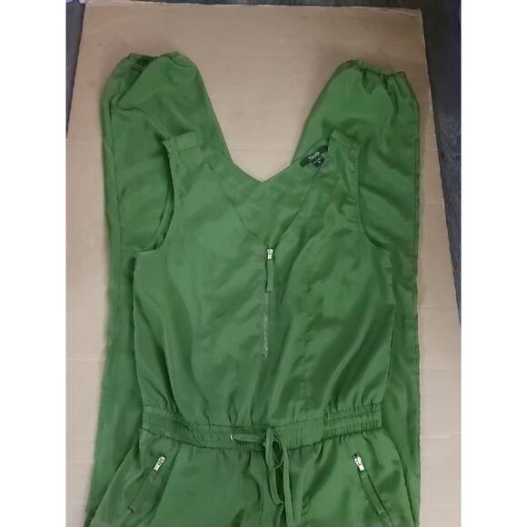 Toxik3 Sleeveless Green Utility Zip Up Jumpsuit M Boho Vacation Festival Fall - Picture 4 of 11